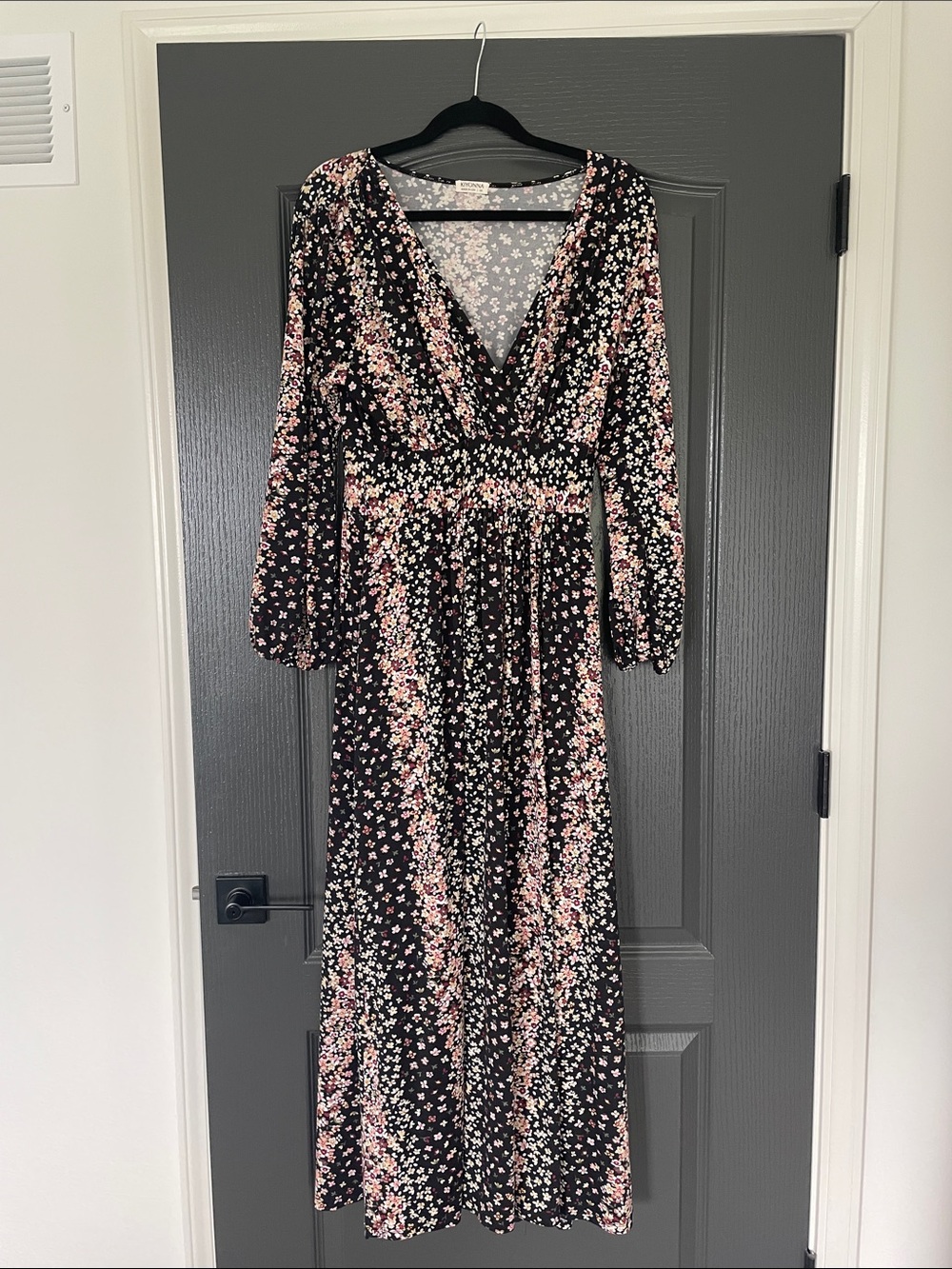 Kiyonna Black Maxi Dress with Pink & White Floral Print